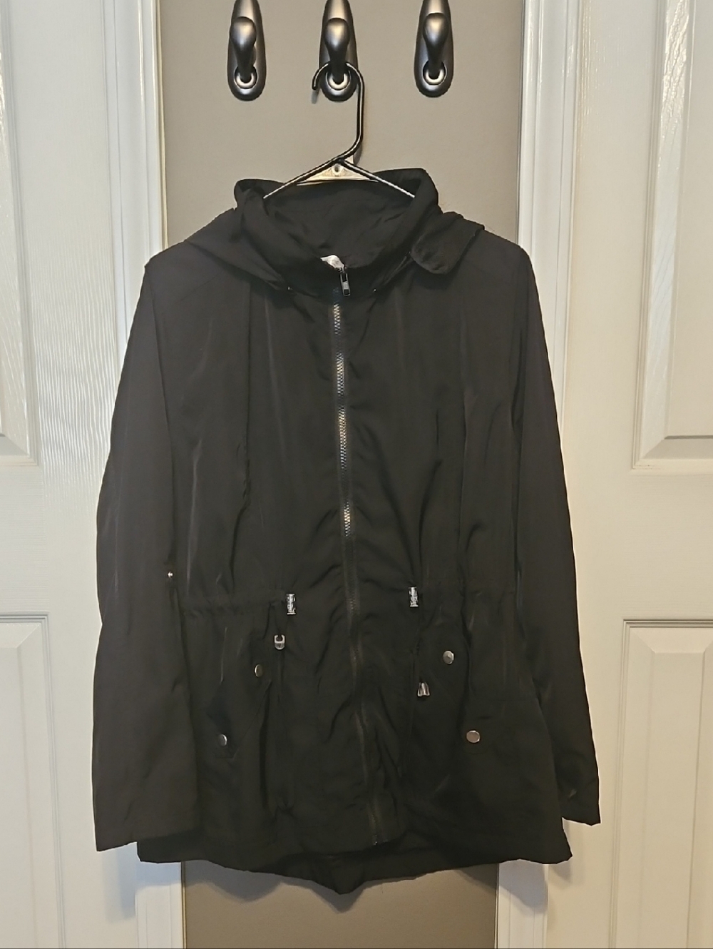 Women's Black Hooded Zip-Front Jacket